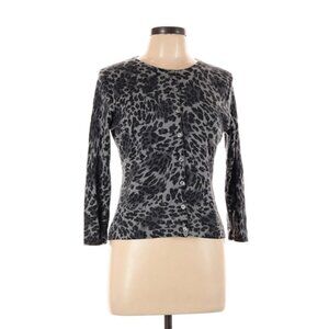 Garnet Hill Black White Animal Print Cardigan Large Lightweight Knit Sweater